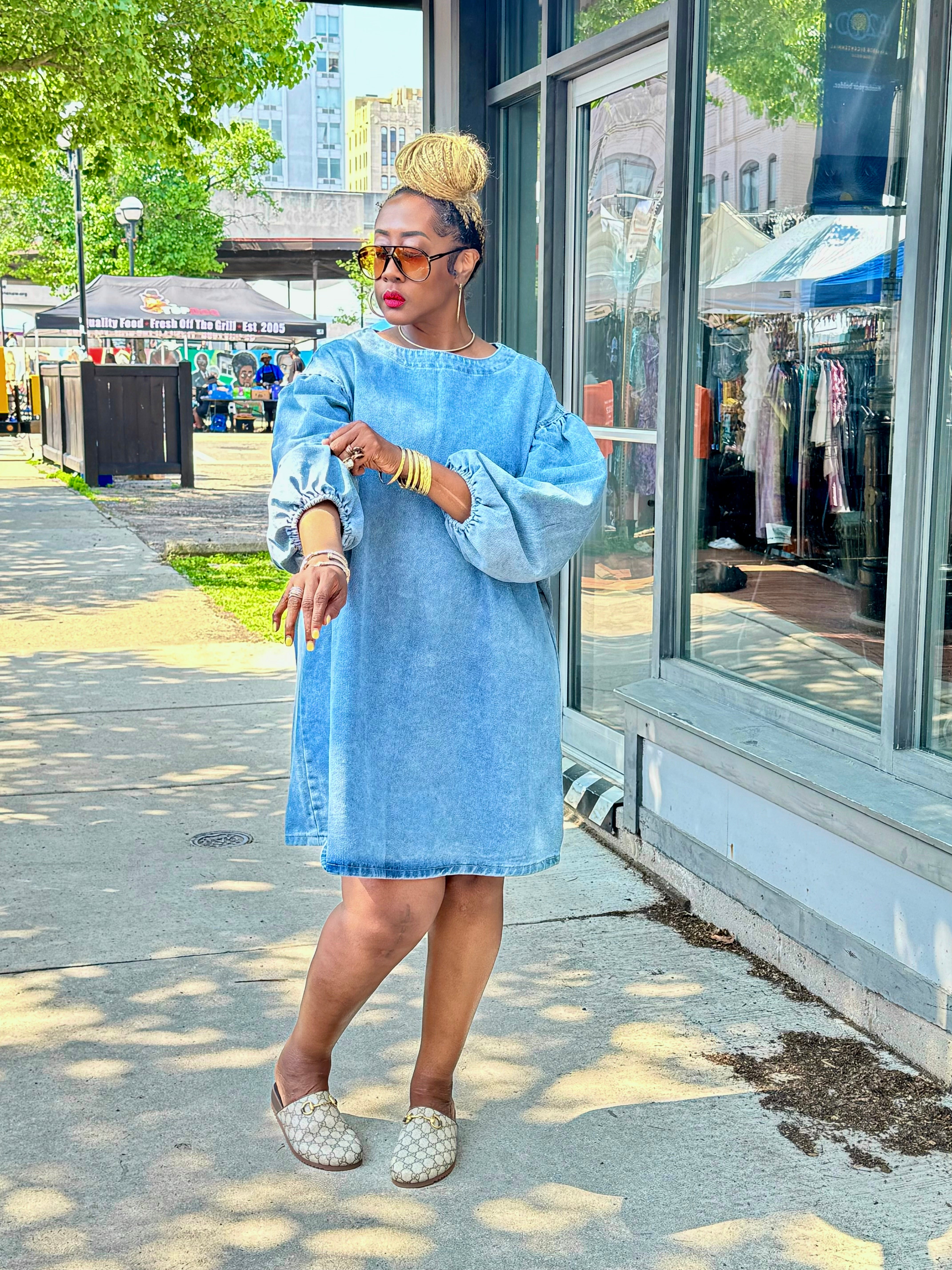 DM Me|Denim Balloon Sleeve Dress Fetish For Styles Boutique DM Me|Denim Balloon Sleeve Dress Fetish For Styles Boutique