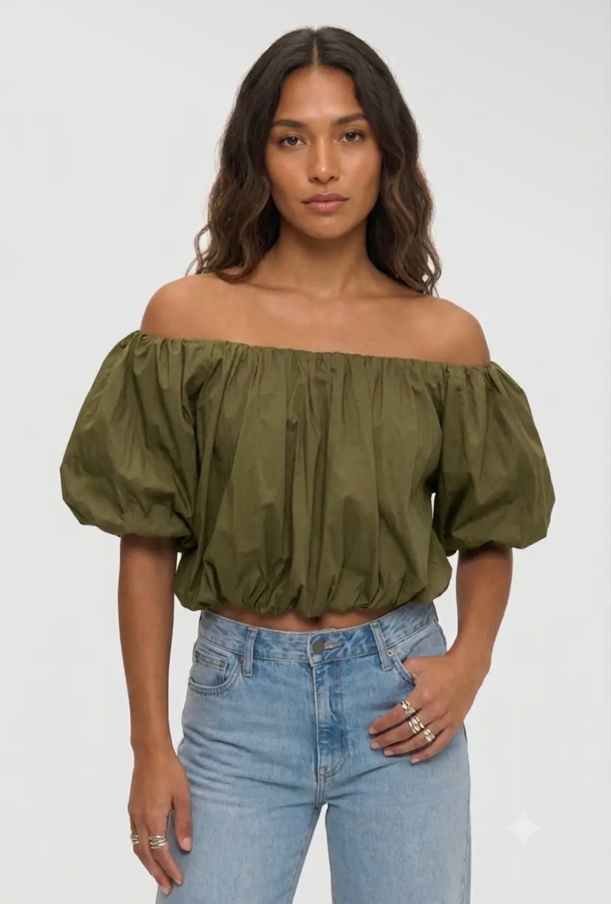 Olive Branch | Cropped off the Shoulder Puff Sleeve Top
