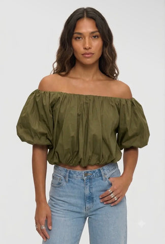 Olive Branch | Cropped off the Shoulder Puff Sleeve Top